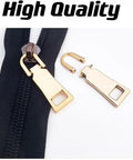 3 Pack Silver Zipper Pull Replacements Set For Luggage, Backpack, Jacket And Coat Repairs, Includes Small, Medium, Large Slider Tabs For Quick Fixes, Easy Fasteners And Sewing Notions, showing gold zipper pull installation