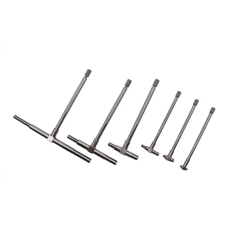 Six Piece Telescopic Bore Gage Set Five Sixteenths To Six Inches Pro Grade Self Centering Telescoping Kit displayed on white background