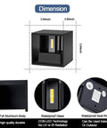 12W LED Wall Sconces Set of 2 Black Up and Down Square Wall Lamps dimensions and features display