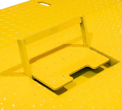 Detail of Tough As Nails Heavy Duty 84 By 96 Inch Shipping Container Loading Ramp With Fold Down Loop Flips and Safety Chain.