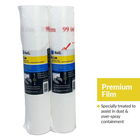 Bulk Masking Film Rolls For Painting And Auto Work, 10 Premium Plastic Sheets, 90 Feet By 99 Inches, Pre Folded, Self Adhering Cling, No Tape Needed, Dust And Overspray Containment, Garage Ready, Works With Hand Masker Plastic