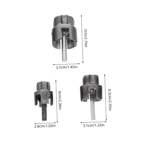Luxshiny 3 Piece Pvc Pipe Threader Tool Set With 1/2 3/4 And 1 Inch Internal External Threading Dies, size details included.