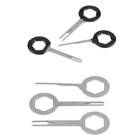 Heavy Duty Wire Terminal Removal Tool Set Three Piece Kit for Auto Electrical Plug Connector Pin Extractor with comfortable handles.