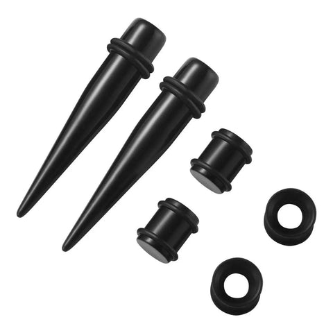All In One Ear Stretching Kit 14G To 00G With 50 Pieces Acrylic Tapers Silicone Tunnels Plugs Gauges Expander Set For Piercing Jewelry For Men And Women Starter Pack, black acrylic tapers and plugs