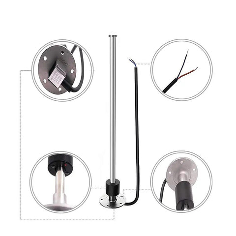 Stainless Steel Fuel Sending Unit for Boats and Marine Use, 5 Hole Water Level Gauge Sensor, 0 to 190 Ohm and 240 to 33 Ohm, 20 Inch Long, Beefy Marine Fuel Sender for Tanks, 20in stainless steel sender