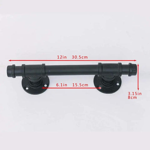Dope Industrial Pipe Barn Door Handle Set In Rustic Black Iron, Front Sliding Gate Hardware, 12 Inch Door Pulls, Set Of Two, dimensions shown