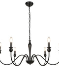 Six Light Black Modern Farmhouse Chandelier With Rustic Vintage Candle Iron Arms In Matte Black Finish For Dining Room
