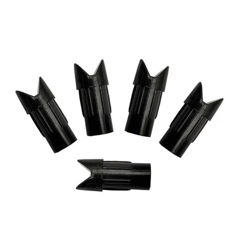 Five black Half Moon Arrow Nocks for 7.6mm crossbow shafts durable plastic arrow nocks for hunting and target practice