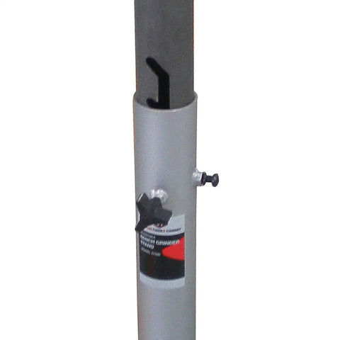 Close-up of adjustable height component of Adjustable Bench Grinder and Vise Stand With 28 to 36 Inch Height Pre Drilled Mounting Slots.