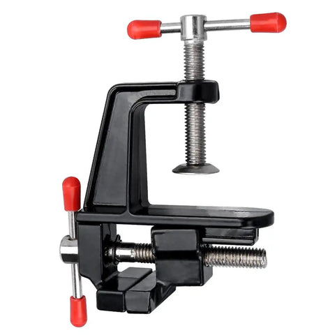 Mini Tabletop Vise Clamp On For Jewelry Making And Watch Repair, Portable Aluminum Alloy Bench Vise with Walnut Finish, Black