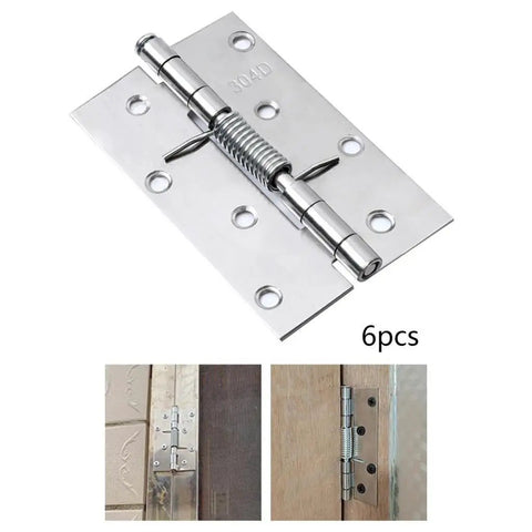 Set Of Six Self Closing Spring Door Hinges Heavy Duty 4 Inch Spring Loaded Door Hardware For Home Office Or Garage Durable Quiet Operation Screws Not Included - stainless steel hinge close-up