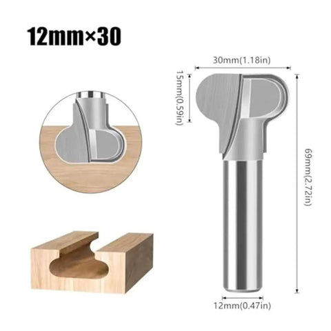 Heavy Duty 1/2 Inch Pull Router Bit For Woodworking With 12Mm Shank, showing side, top view, and dimensions for precision cutting.