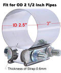 2.5 Inch ID Exhaust Band Clamp Lap Joint Butt Clamps Beefy Heavy Duty T304 Stainless Steel With M10 Bolts Rust Resistant for 2.5 Inch Pipes Includes 2 Pieces