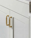 Champagne Bronze Cabinet Pulls 3 Inch Hole Centers Fluted Drawer Handles Brushed Zinc Hardware Pack of 6 installed on white cabinets