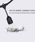 200 Ft Outdoor String Lights With 63 Shatterproof Edison Bulbs 2200K Warm White Waterproof Weatherproof For Patio Gazebo Pergola Cafe Backyard Vibes Anywhere, bulb unbroken on cracked surface