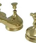 Heritage Widespread Lavatory Faucet With Metal Lever Handle In Polished Brass 8 To 16 Inch Adjustable Center Deck Mount 3 Hole Installation