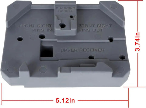 AR15 Bench Block For Gun Build And Assembly, Non Marring Urethane Pedestal Protects Finish, Top view with dimensions