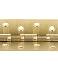 Rock Solid Heavy Gauge Stainless Steel Door Hinges With Hydraulic Buffering And Brushed Metal Hardware Built Tough For Dead Quiet And Butter Smooth Cabinet Swinging, shown in polished brass finish.