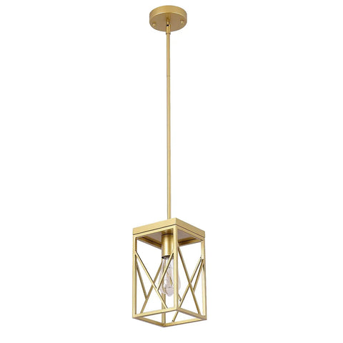 Modern Gold Pendant Light With Metal Cage One Light Adjustable Rods Mini Pendant Fixture For Kitchen Island Cafe Bar And Farmhouse Decor Sleek Swivel Canopy For Vaulted Or Sloped Ceilings With Warm Ambient Glow