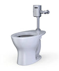 Top Shelf Water Powered Touchless Toilet Flush Valve with sleek polished chrome hardware on a modern toilet unit.