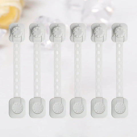 Six Pack Safety Locks For Cabinets And Refrigerator with Adjustable Length Kid Proof Drawer Locks, ABS Plastic