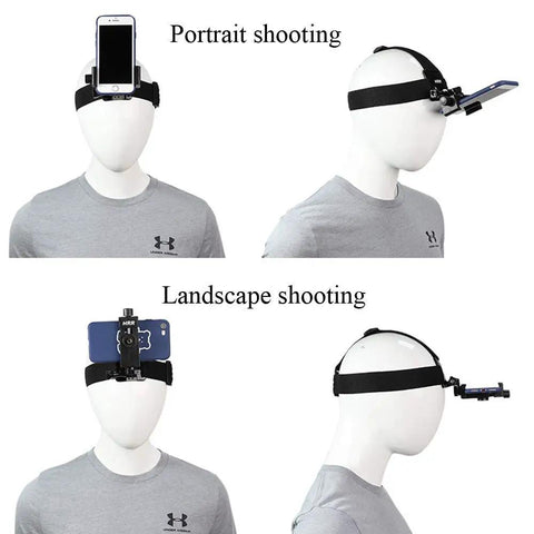 First Person POV Head Mount Phone Holder For Outdoor Filming, 4 To 7 Inch Clip in portrait and landscape modes on mannequin