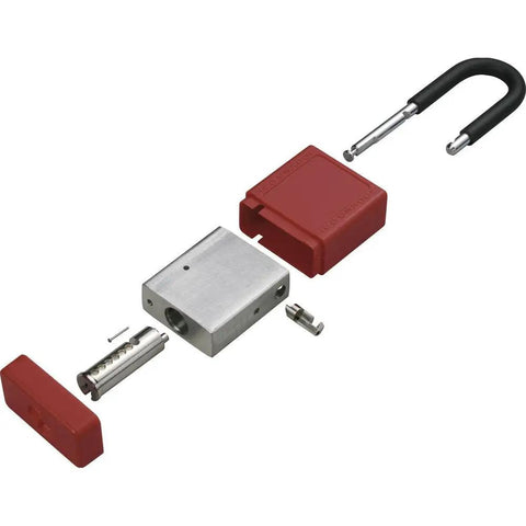 RecycLock Keyed Alike Safety Padlock Set 1.5 Inch Shackle 1.75 Inch Body Red Six Pack With Auto Lock and Key Retaining 6 Pin Tumbler