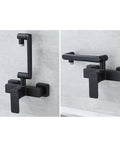 LZPHGB Black Wall Mounted Kitchen Faucet Foldable Dual Mode 360° Rotation Kitchen Sink Tap,Black, shown from different angles on a sleek surface.