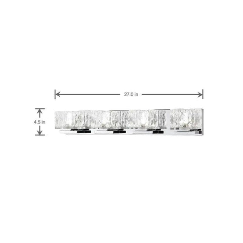 Slick Chrome 24 Watt Integrated LED Bathroom Vanity Light With Clear Cube Glass Diffuser, 27 x 4.5 inches