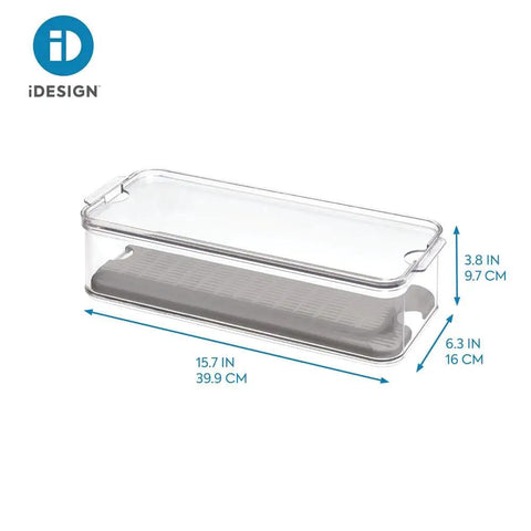 Removable Drainage Tray Storage Bin For Refrigerator And Pantry, Stacking Bin With Lid And Inner Basket, BPA Free, clear design