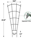 Diagram of 4 Pack 23 Inch Fan Shape Plant Trellis For Potted Climbing Plants, 23.6 inches tall with width measurements and wire thickness shown.