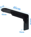 Rock Solid Heavy Duty Metal Corner Brackets For Floating Shelves, 45cm matte black bracket illustrating dimensions and structure.