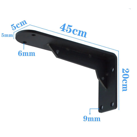 Rock Solid Heavy Duty Metal Corner Brackets For Floating Shelves, 45cm matte black bracket illustrating dimensions and structure.