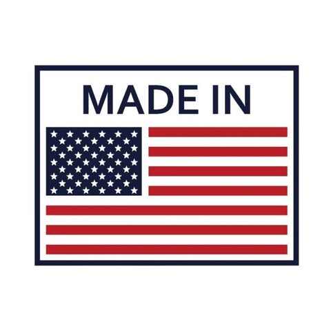 Label with "Made in USA" text and American flag illustration