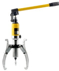 Shop Grade Manual Bearing Puller Kit With 5 Ton Hydraulic Strength, featuring a yellow handle and steel puller claws.
