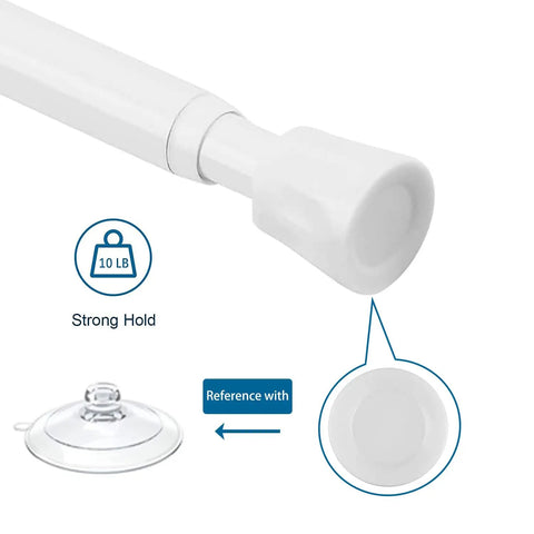 No Drill Adjustable Spring Curtain Rod 28 To 40 Inches White, Fast Install Tension Rod with Durable Suction End Caps