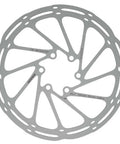 CenterLine 203mm Disc Brake Rotor 6-Bolt Silver for Mountain and Road Bikes Warp-Resistant Steel One-Piece Design Delivers Consistent Stopping Power Reliable Modulation and Long-Lasting Performance, front view showing 6-bolt pattern.