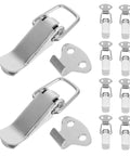 Get These 10 Pcs Stainless Steel Spring Toggle Lock Latches For Quick Release Hasps And Clamps On Toolboxes Travel Cases Backpacks And Suitcases With Polished Silver Finish That Are Ultra Durable And Super Easy To Install For Any Gear. Close-up of shiny stainless steel spring toggle locks with hardware.