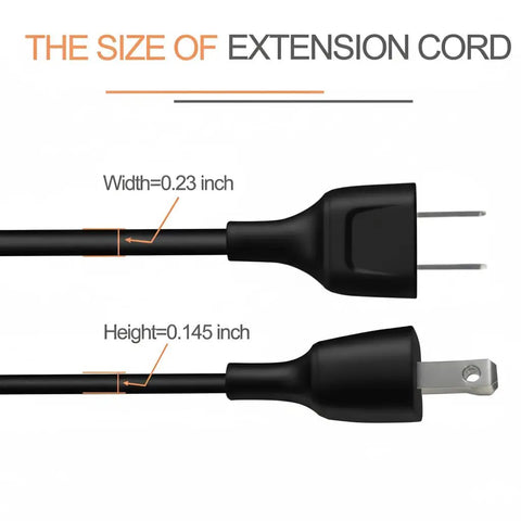 Side view of Short 5Ft Black Power Extension Cord For Indoor Use With 125V 5A 625W Two Prong And Two Outlets Perfect For Holiday Lights showing size dimensions.