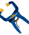 Quik Grip Handi Clamp 2 Inch With Quick Release Trigger For One Handed Operation Fast Positioning And Adjustable Clamping Pressure Perfect For Woodworking Projects And DIY Crafting blue plastic hand clamp with yellow pads