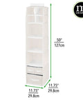 Must-Have Fabric Hanging Closet Organizer With 7 Shelves And 3 Removable Drawers for Baby Nursery, dimensions shown in gray