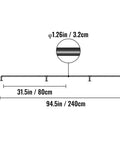 Industrial Beefy Pipe Stair Handrail System, 10 Ft Length, 3 Piece Carbon Steel Handrails, Wall Mount Support, 94.5in layout.