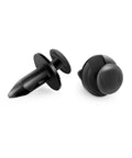 Solid Nylon Bumper Fastener Clips 100 Piece Set Replaces GM And Ford Rivets Comes With Free Remover Tool, showing two clips.