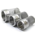 Heavy Duty Stainless Inline Filter One Half To Four Inches Female Thread Strainer For Beefy High Pressure Irrigation And Farm Water Pump Systems 304 Stainless Steel Filtration For Garden And Aquarium Use, shown in three sizes.