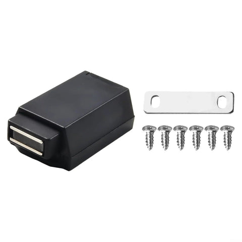 Push To Open Magnetic Cabinet Latch With Metal Base For Cupboard Drawer And Wardrobe in black with screws and plate