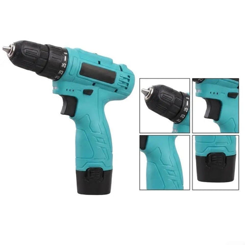 Straight Up Heavy Duty 12V Cordless Drill Pack With Hella Strong 25 Plus One Torque Dial And Dual Swappable Batteries Paired With Quick USB C Fast Charging For Slick Home Renovation And Job Site Tasks, side view of drill.