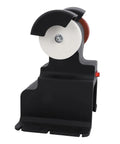 Aramox Cordless Mini Bench Grinder With Powerful Permanent Magnetic Copper Motor And 3mm Metal Protective Cover For Battery Grinding And Polishing Machine Super Durable And Reliable Tool side view showing grinding wheel and protective cover.