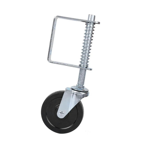 Heavy Duty 4 Inch Rubber Gate Roller With Spring Loaded Swivel For Hassle Free Fence Gate Operation Automatic Anti Sag Adjustment Built Tough To Keep Your Fence Rolling Smooth Universal Mounting