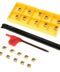 Pro Grade Carbide Inserts Set With S10K SCLCR06 Alloy Steel CNC Turning Tool Holder And Wrench All In One 10 Piece Finishing Kit