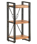 Side view of 3 Tier Industrial Bookcase With Solid Acacia Wood And Black Steel Frame For Small Spaces, Rustic Modern Display Shelf